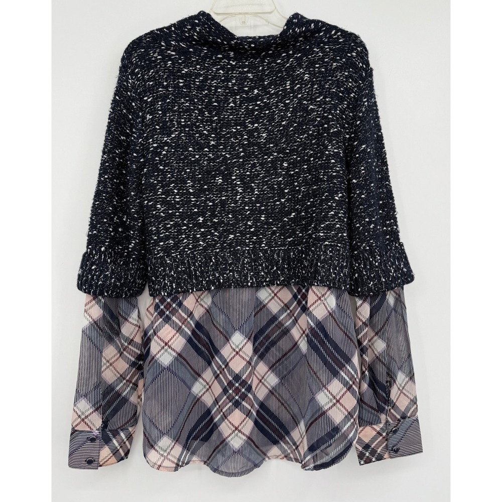 N Y & Co 7th Ave 2-in-1 Layered Look Metallic Knit Sweater L Preppy Office Y2k - Picture 5 of 15